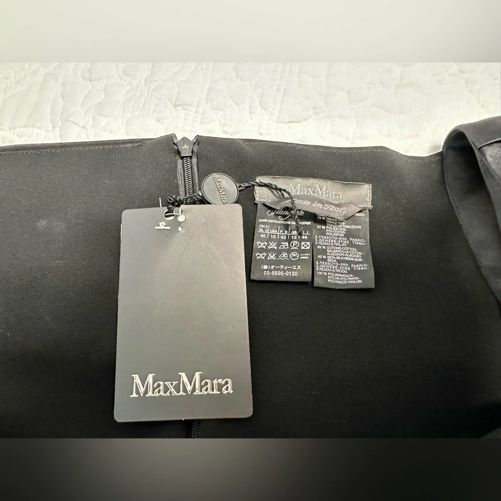 MaxMara little black dress, mini with silk bell sleves. Size IT 44. New w/tags - Picture 8 of 9